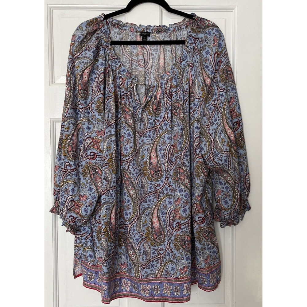 Talbots Popover Top 3X Blue Paisley Lightweight Preppy Office Vacation Resort